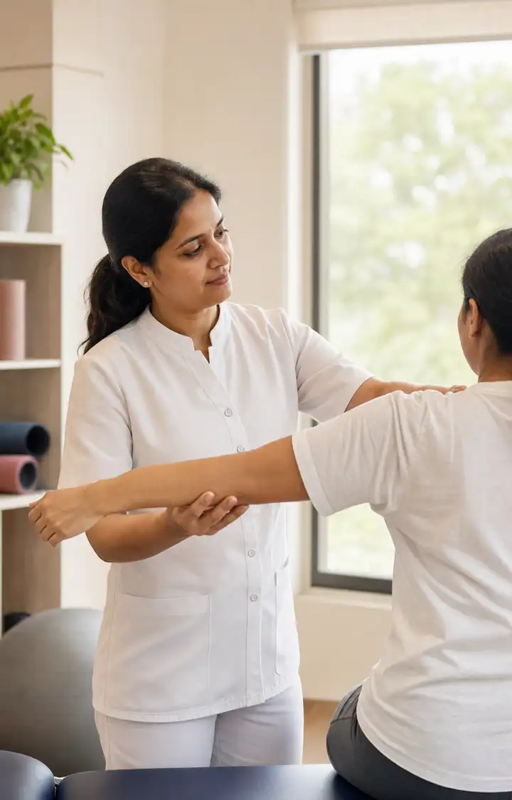 Physiotherapist guiding a patient through a movement assessment